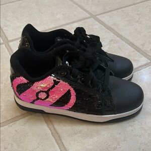 Black and Pink Flip Sequin Heelys Sneakers